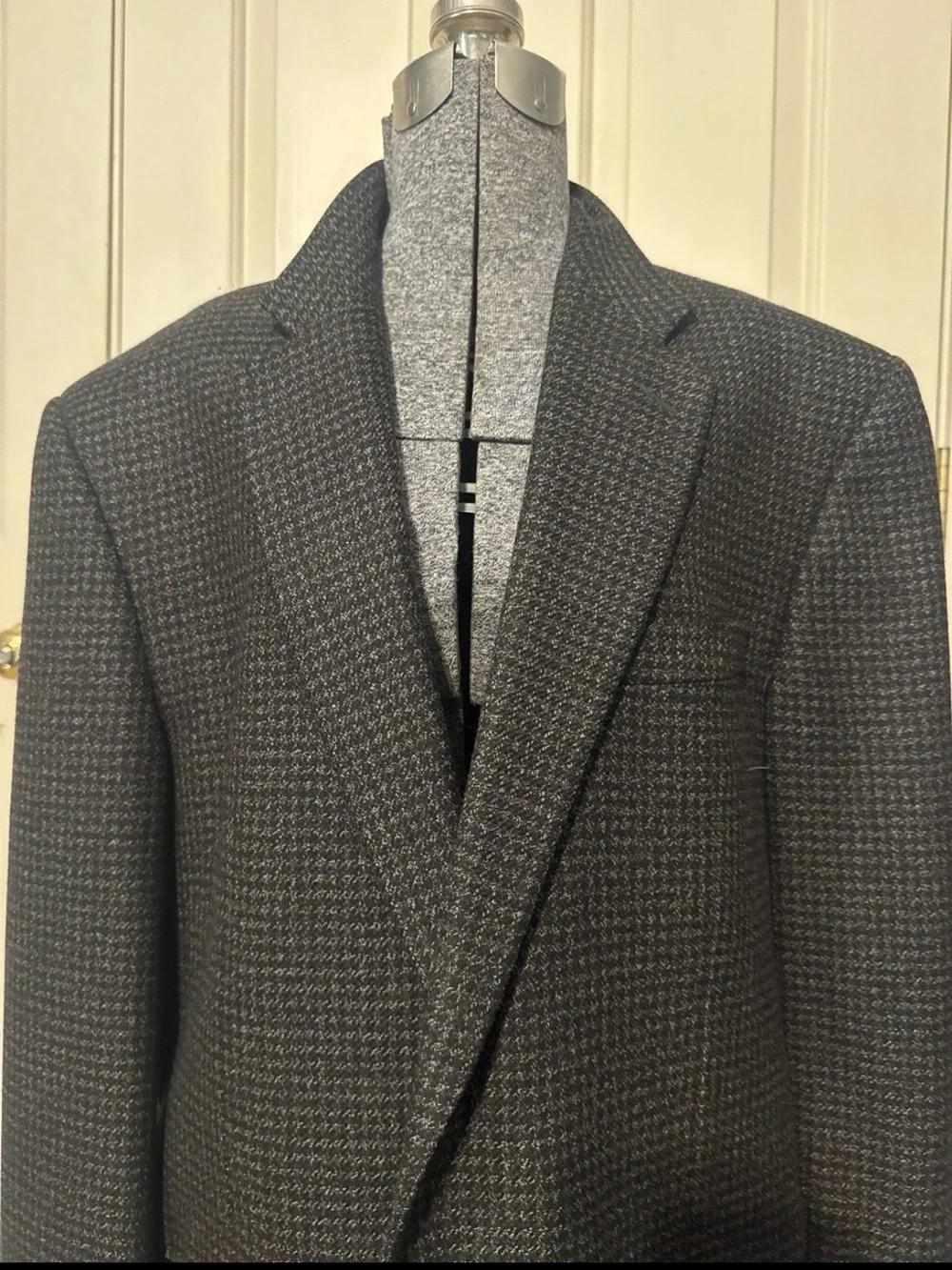 Hickey Freeman Men's Charcoal Houndstooth Overcoat - Unbranded